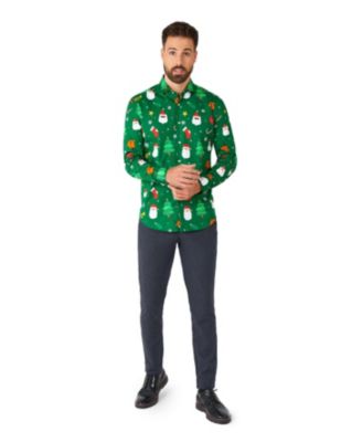 Men's Festivity Green Shirt - Perfect For Christmas - Xmas Parties - Including 1 Button-Up Shirt - Green - Long sleeve