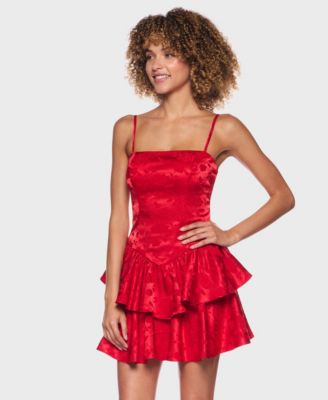 Juniors' Strapped Ruffle Layered Square Neck Dress