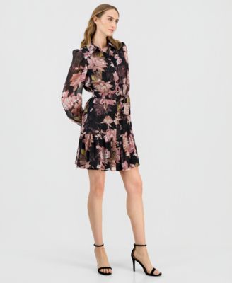 Women's Floral Tiered-Hem Shirtdress