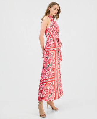 Women's Printed Halter Belted Maxi Dress