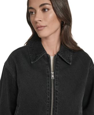 Women's Laydown Collar Denim Bomber Jacket