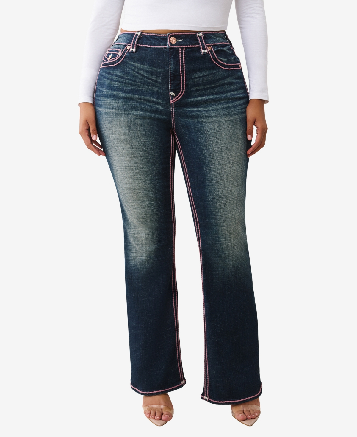 True Religion Women's Plus Size Becca Bootcut Rope Stitch Jean In Blue