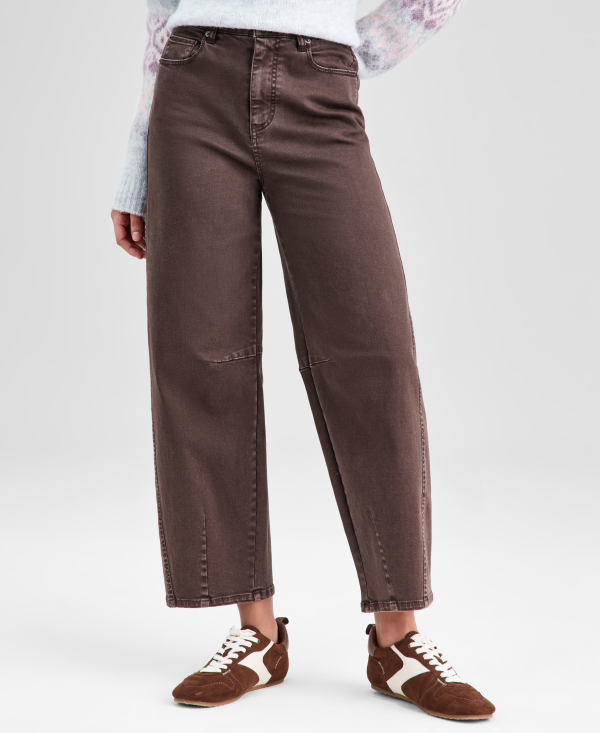 And Now This Women's High-rise Washed Barrel-leg Jeans, Exclusively At Macy's In Brown