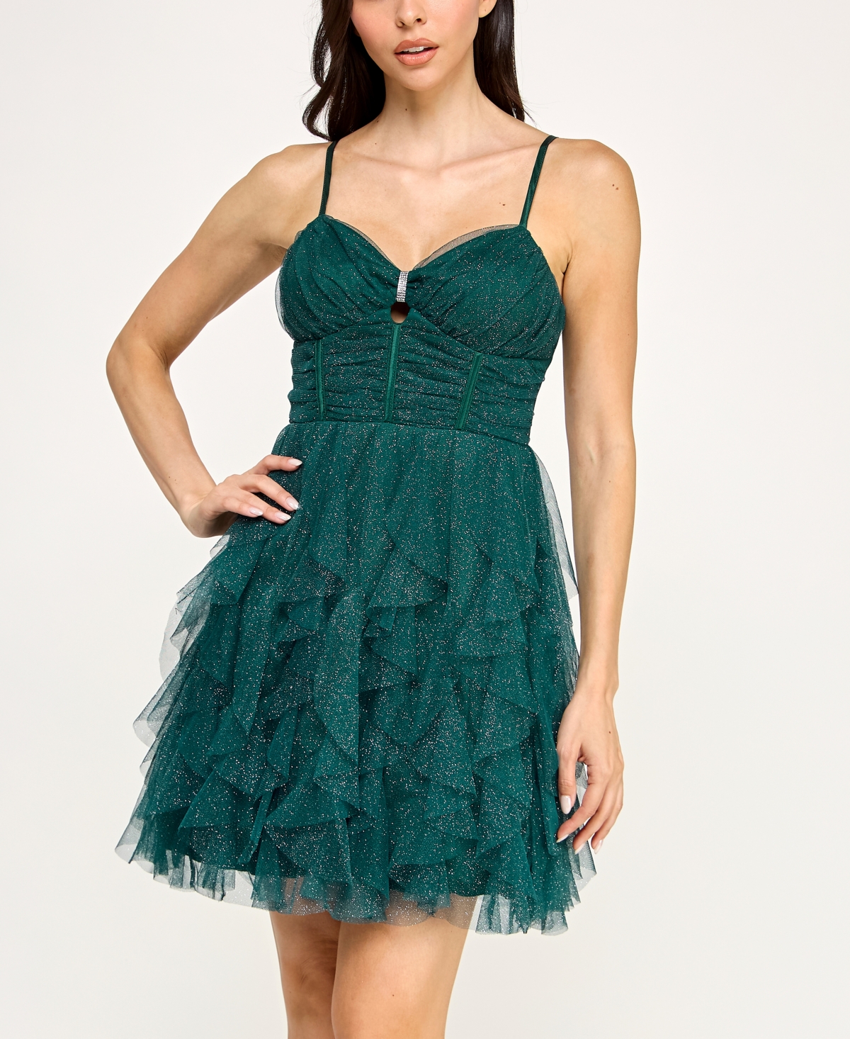 pear culture Junior's Strappy Keyhole Petal Sleeveless Dress