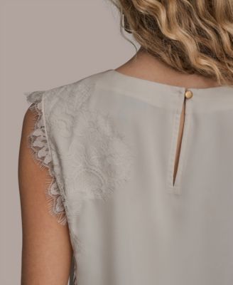 Women's Sleeveless Embellished Lace Trim Top
