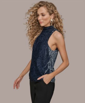 Women's Geo Burnout Sleeveless Cowl Neck Sweater Top