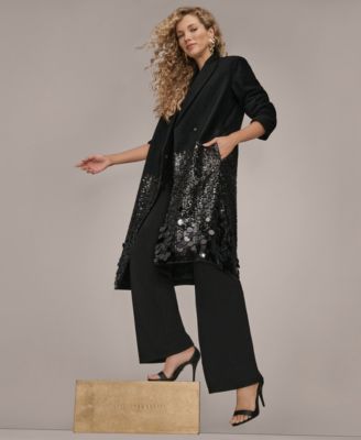 Women's Snap Closure Sequin Embellished Coat