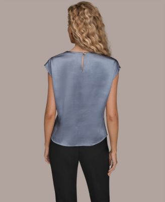 Women's Cap Sleeve Floral Cutout Satin Blouse