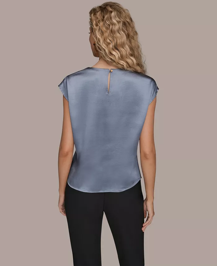 Women's Cap Sleeve Floral Cutout Satin Blouse - thumbnail 7