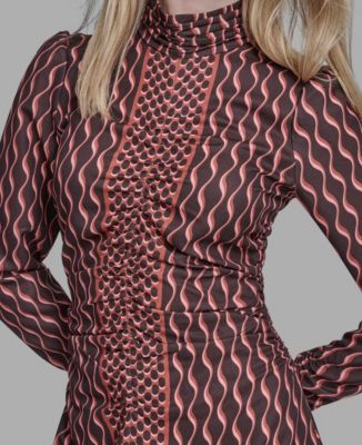 Women's Long Sleeve Mock Neck Midi Dress