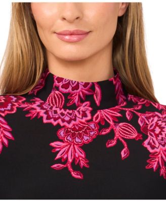 Women's Border Print Long Sleeve Mock Neck Top