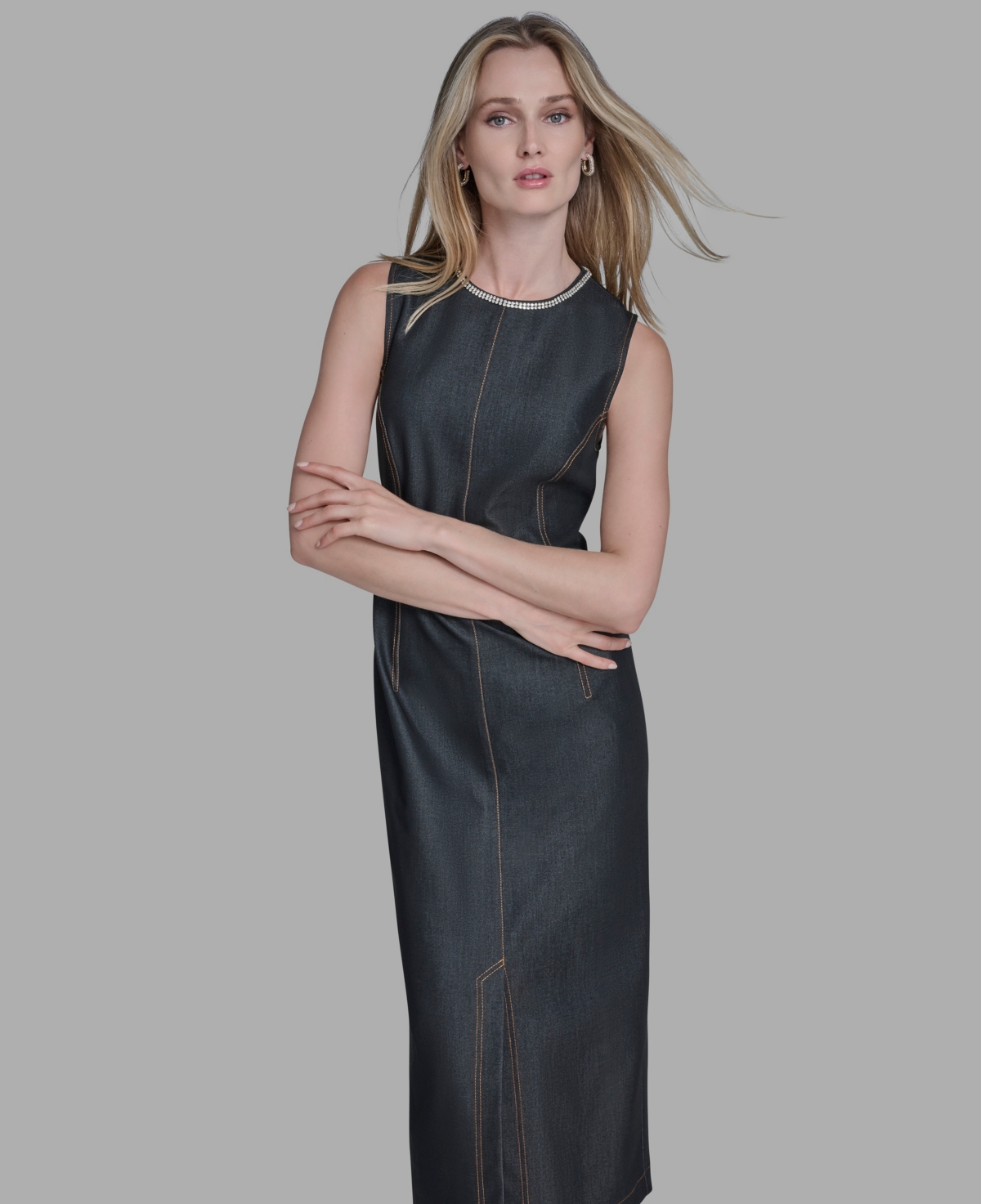 Bcbg Women's Rhinestone Applique Sleeveless Dress