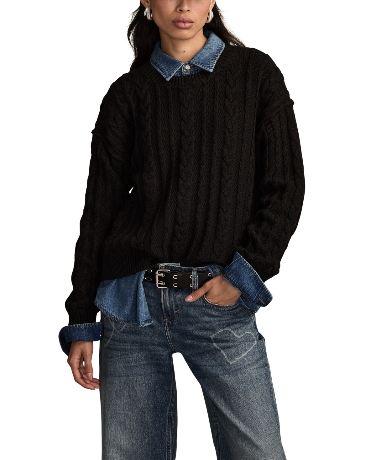 Lucky Brand Women's Cable Crew Neck Sweater