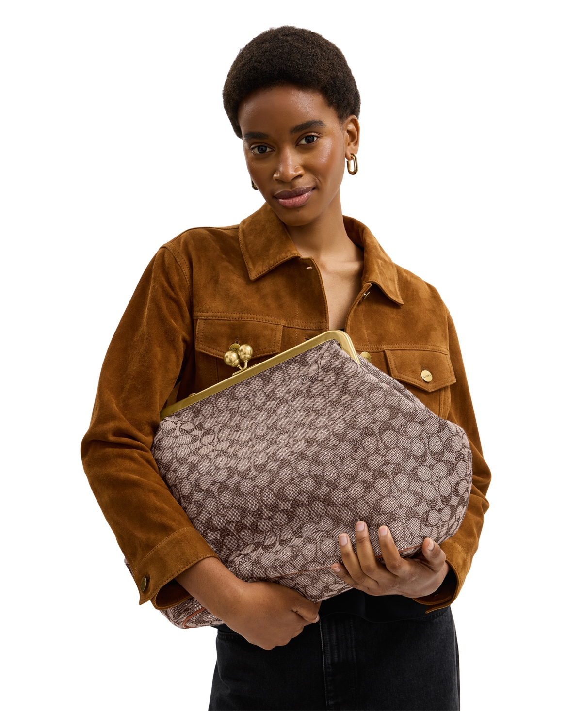 Coach Crystal Signature Jacquard Medium Frame Bag