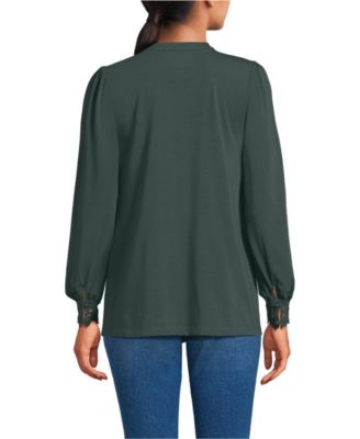 Women's Lightweight Jersey Long Sleeve Button Front Pintuck Top