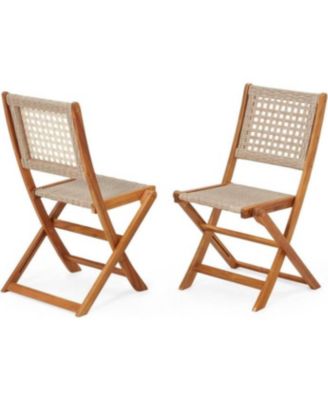 Outdoor Folding Chairs Set of 2, Wooden Patio Dining Chairs with High Back