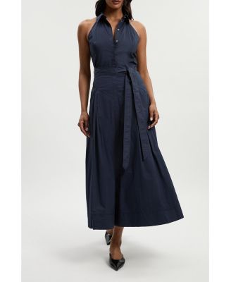 Women's Midi Shirt Dress With Dropped Waist