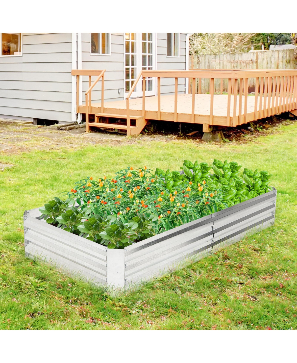 Gymax 2PCS Galvanized Raised Garden Bed Elevated Rectangle Plant Box 6 x 3 x 1FT