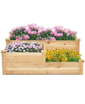 3-Tier Outdoor Raised Garden Bed Fir Wood Elevated Flower Box