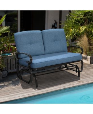 Patio Swing Glider Chair Rocking Loveseat Bench for 2 Persons with Blue Cushions