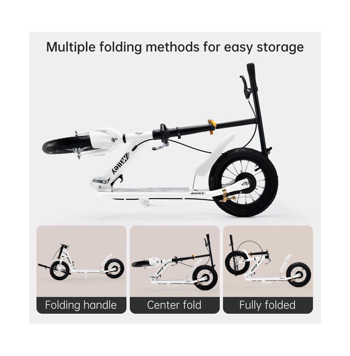 Artudatech Shock-Absorbing Foldable Commuter Kick Scooter For Adults and Teens With 12" Large Smooth Rolling Rubber Air Tires