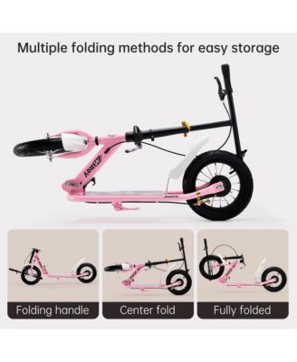 Foldable Kids Scooter with 12 Inch Shock-Absorbing Tires, Adjustable Height & Dual Brakes for Ages 7-12