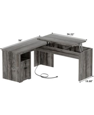 56'' Lift Top Computer Desk with Drawers and Power Outlets, Lift Top Executive Desk