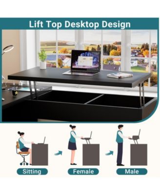 56'' Lift Top Computer Desk with Drawers and Power Outlets, Lift Top Executive Desk
