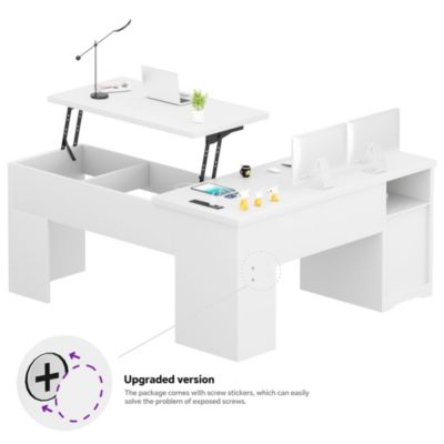 56'' Lift Top Computer Desk with Drawers and Power Outlets, Lift Top Executive Desk