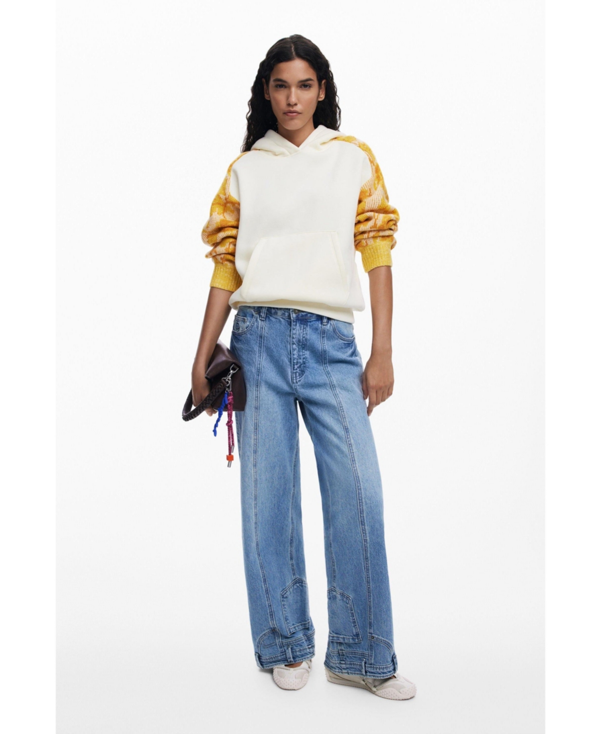 Desigual Women's Jacquard Sleeve Sweatshirt In White