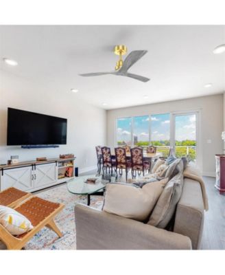 52-inch Modern Golden 3 Blades Walnut Ceiling Fan with 6 Speed Remote control and Timing and Forward Reverse Rotation Function for Indoor