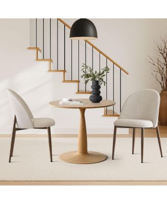 3-Piece Round Dining Set with 34.5 Inch Wood-Look Table and 2 Upholstered Chairs with Walnut Color Metal Legs for Small Spaces-Maison Boucle