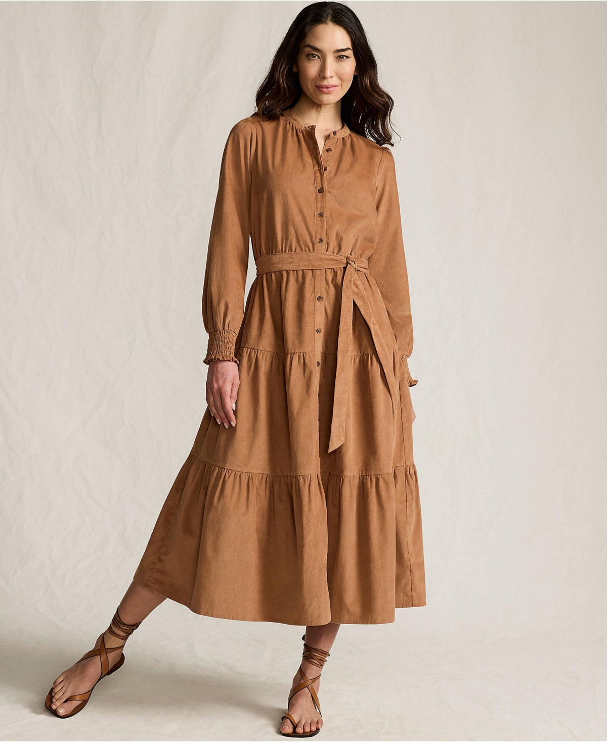 Lands' End Women's Pinwale Cord Smocked Sleeve Maxi Dress