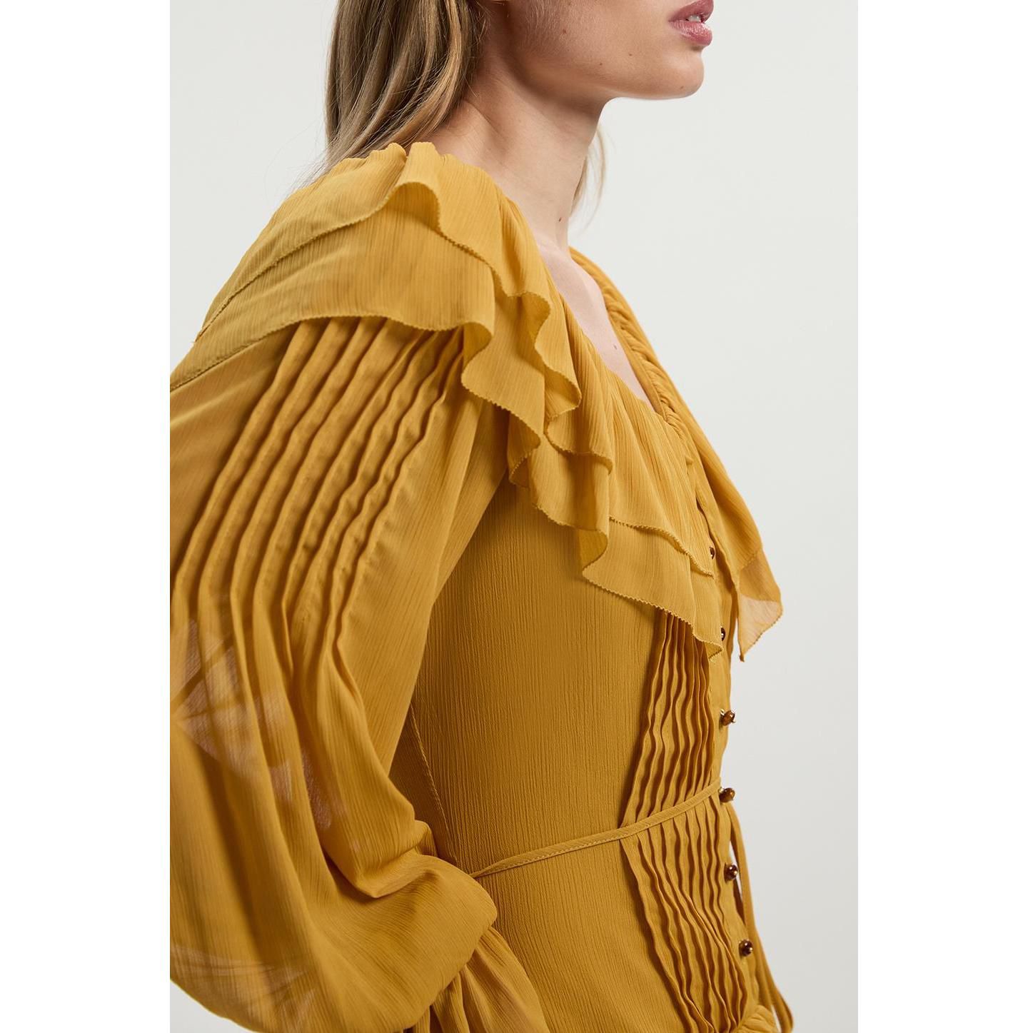 Женское платье Karen Millen Georgette Ruffle Woven Maxi, цвет: Ochre — фото 2