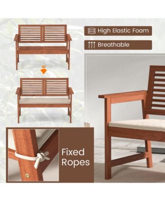 Outdoor Bench with Cushion 2-Person Patio Bench w/Slatted Back & Seat Garden Backyard Balcony