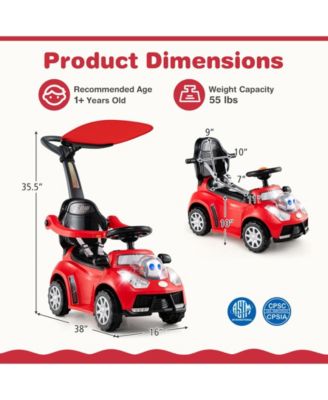 3-in-1 Push Car for Toddler Sliding Car with Seat Belt and Canopy