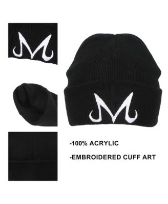 Men's Majin Symbol Embroidery On Black Ribbed Acrylic Knit Cuff Beanie