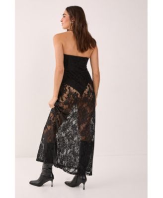 Women's Lace Bandeau Sheer Maxi Dress