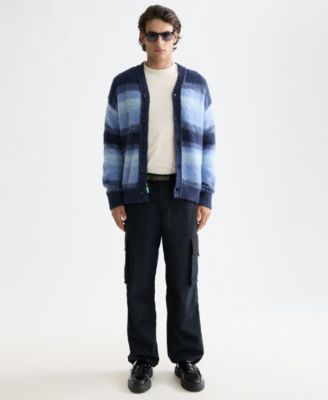 Men's Striped V-Neck Cardigan Sweater