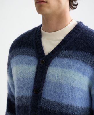 Men's Striped V-Neck Cardigan Sweater