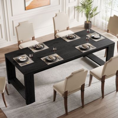 86.61-Inch Dining Table for 6-8, Farmhouse Narrow Kitchen Table with Pedestal Base Only Table)