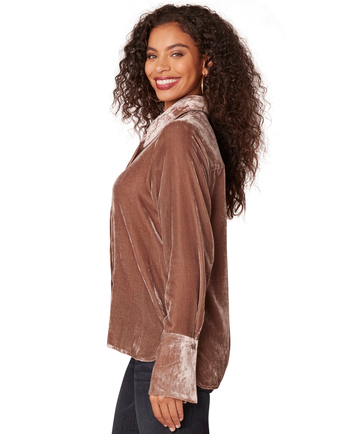 Democracy Women's Long Sleeve With French Cuff Shirt In Brown