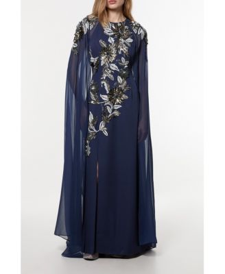Women's Floral 3D Cape Sleeve Maxi Dress