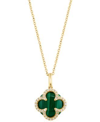 EFFY Collection - Diamond (1/8 ct. t.w.), Malachite Pendant Necklace in 14K Yellow Gold