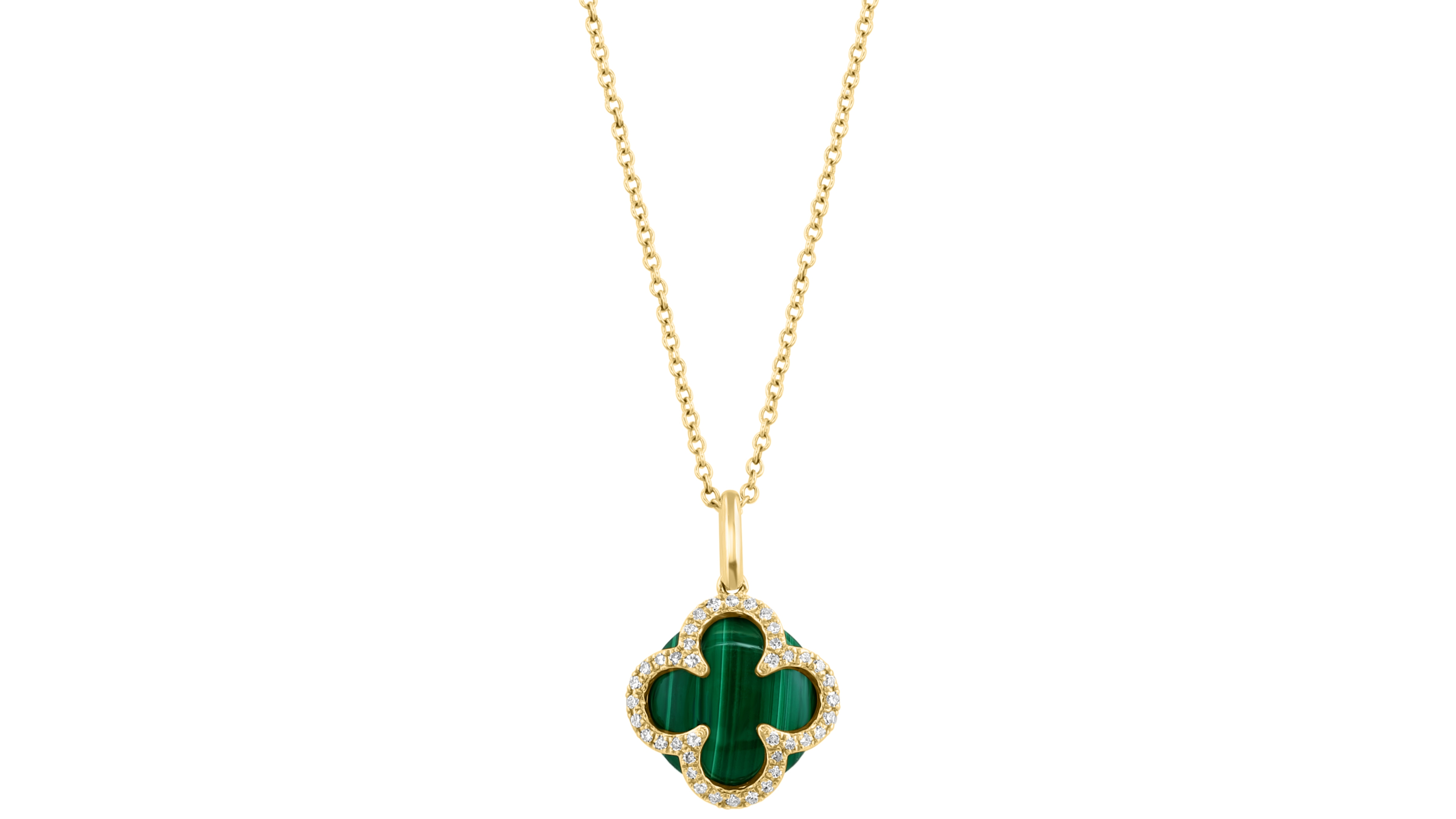Effy Collection Diamond (1/8 ct. t.w.), Malachite Pendant Necklace in 14K Yellow Gold