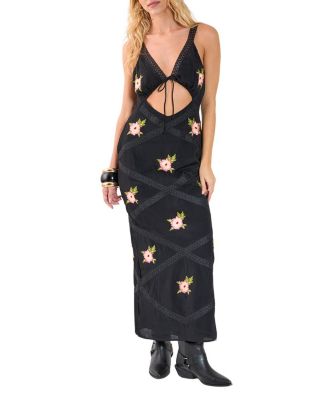 Women's Embroidered Lace Trim Cut Out Maxi Dress