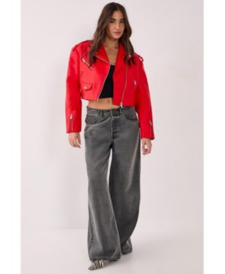 Women's Faux Leather Boxy Biker Jacket