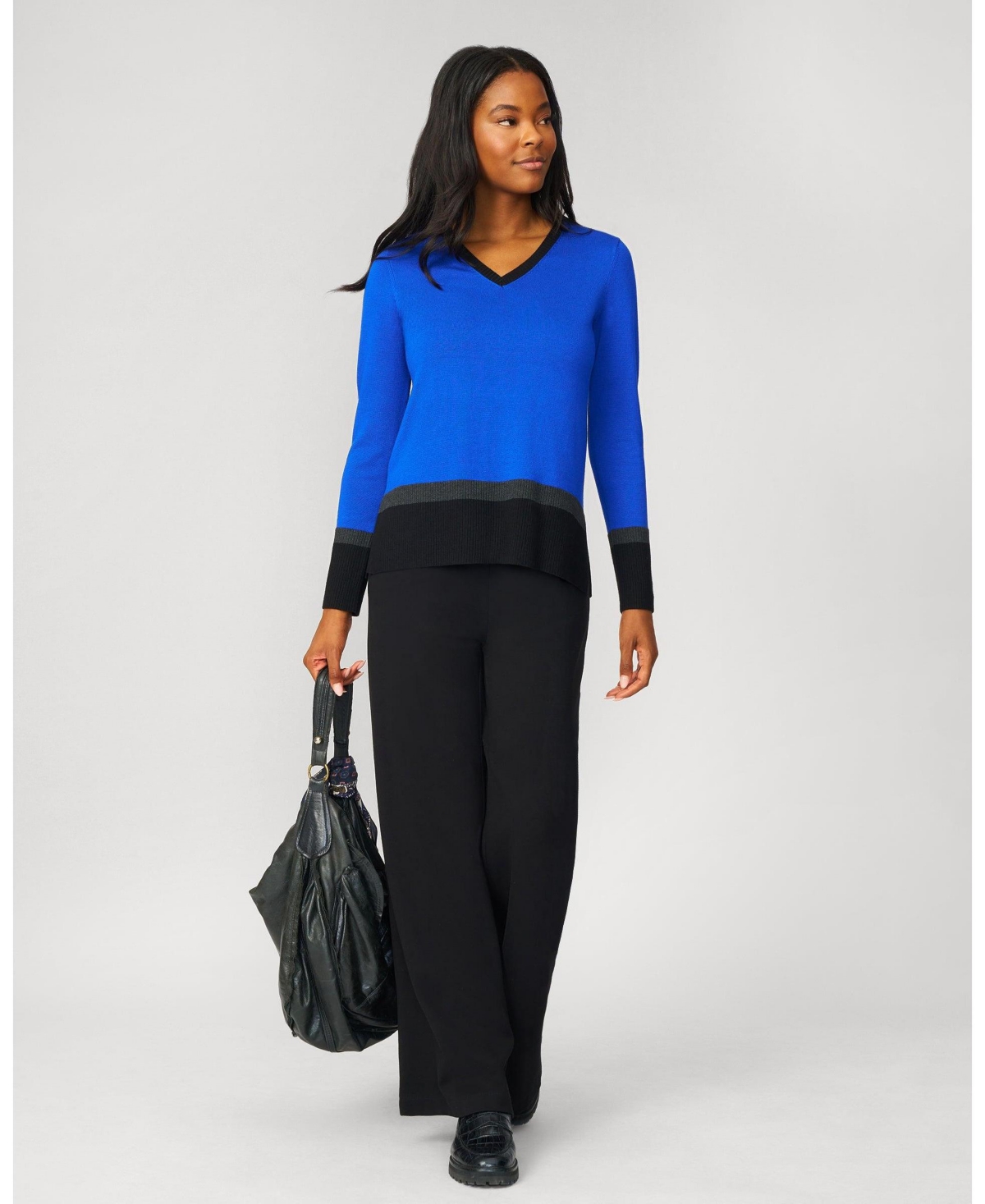 Cable & Gauge Women's Colorblock V-Neck Rib Tunic Sweater