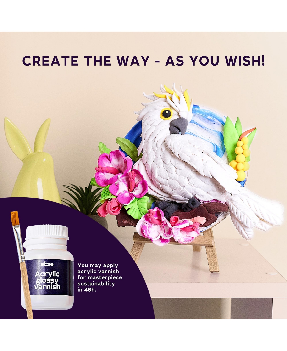 Okto Air-Dry Clay 3D Painting Kit – 3D Cockatoo (11.4 x 11.4 in)