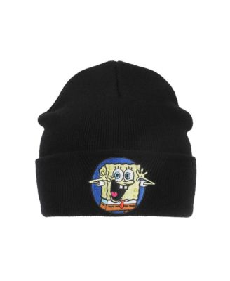 Men's Spongebob Square Pants Embroidered Circle Character Patch On Black Cuff Beanie